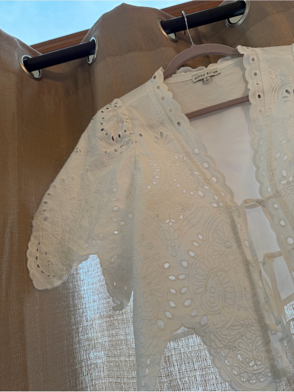 Moon River Puff Sleeve
Eyelet Top With Front Ties size S - Picture 12 of 14